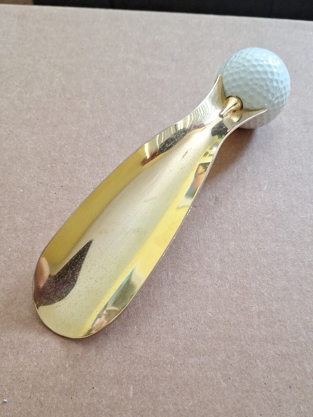 Unique Vintage Gold Shoe Horn with White Golf Ball Handle